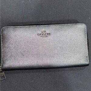 Coach Black Textured Leather Zip Wallet